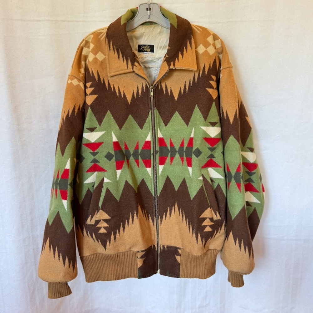 Justin Kraff Pendleton Beaded Eagle Wool Bomber J… - image 1